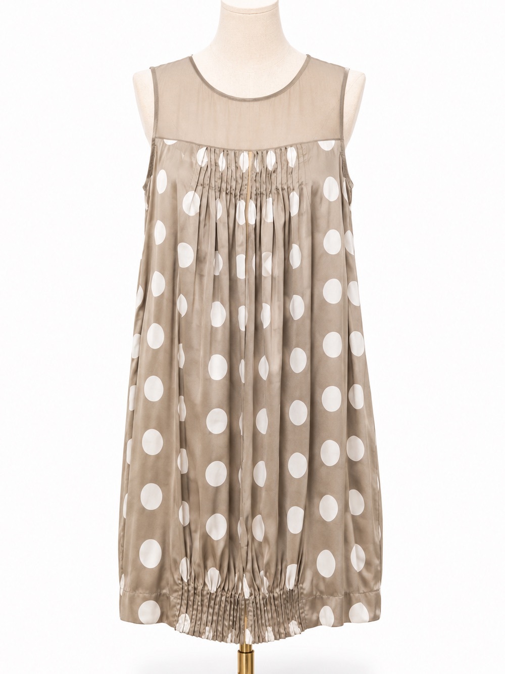 Vintage Sean John 100% Silk Polka Dot Bubble Dress NWT Size 8 Taupe Ivory Sleeve